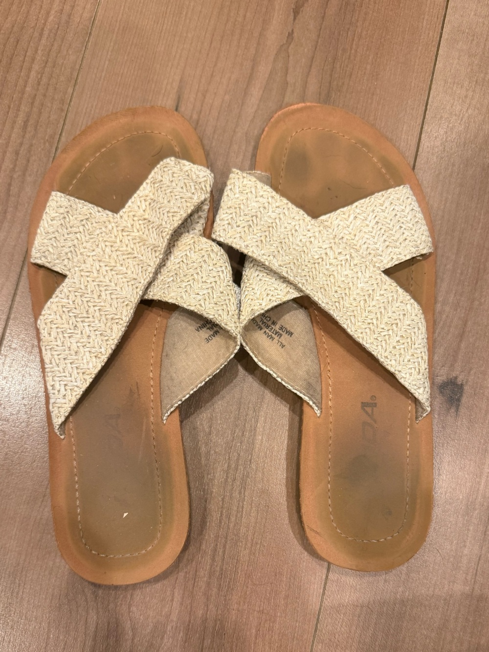 Woven Crossband Slide Sandals in Natural